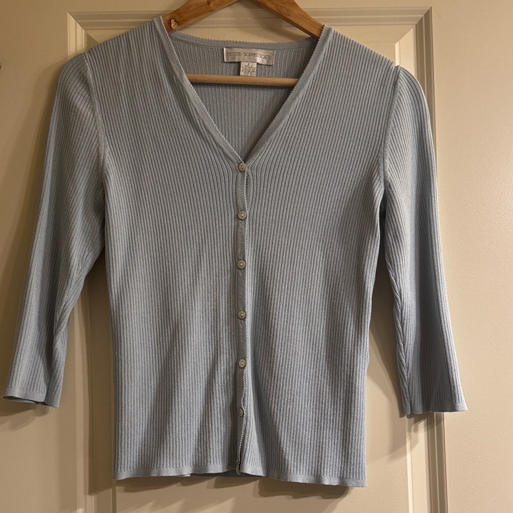 Petite Sophisticate Blue Ribbed Sweater